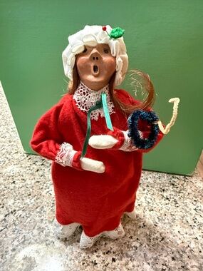 Red Holiday Caroler Figurine with Lace Accents